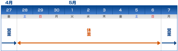ゴールデンウィーク休暇のお知らせ